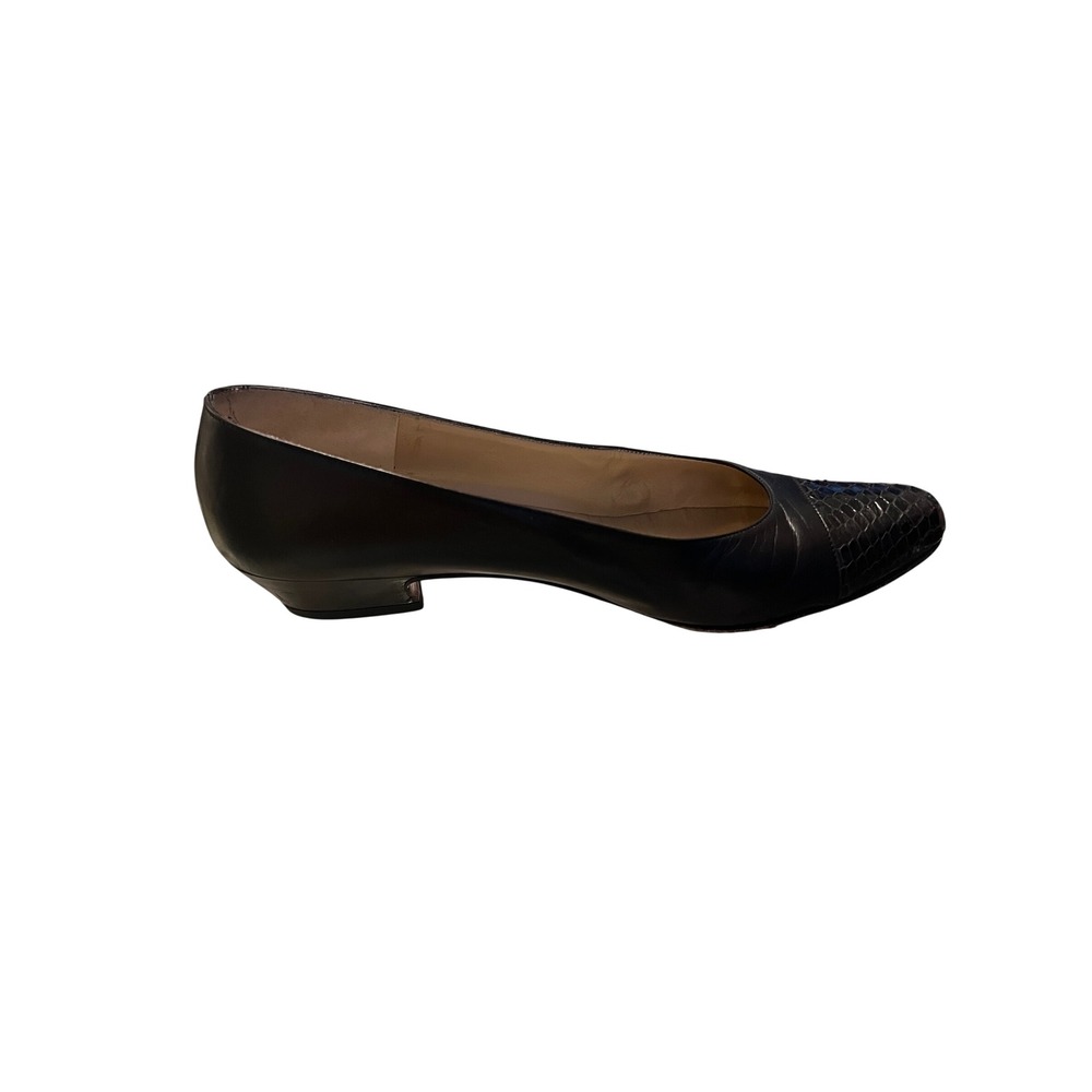 Salvatore Ferragamo Margaret Black Calf Leather Snakeskin Cap Toe Pumps 9 AAA - Picture 7 of 12